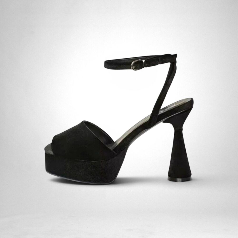 SMASH Flora Architectural Heel Peep-Toe Platform Black Dress Sandals, Size 13